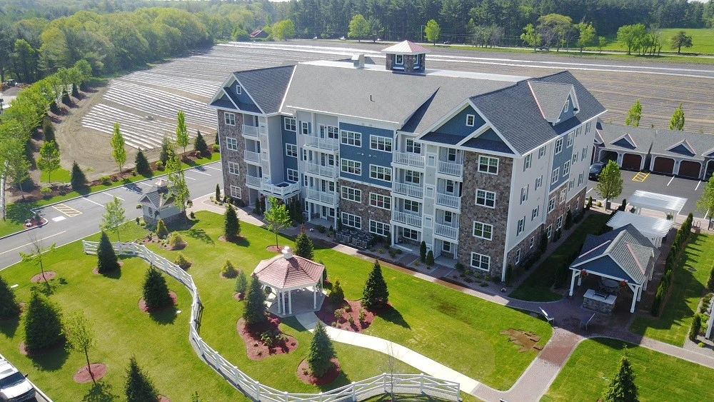 An aerial view of a large apartment complex.