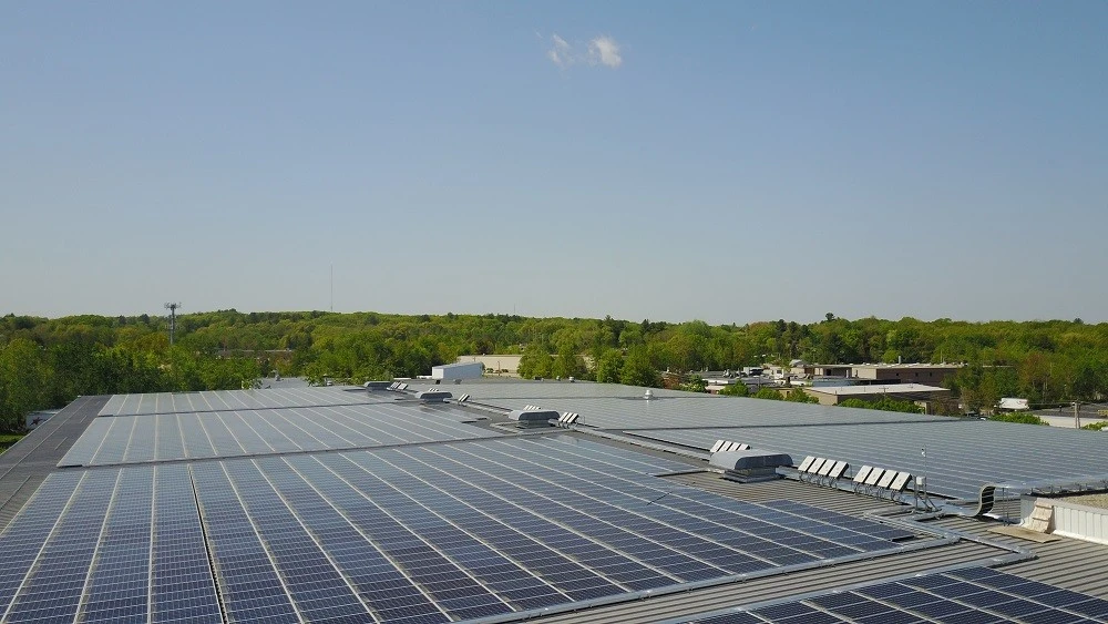 Solar panels on the roof of a building.