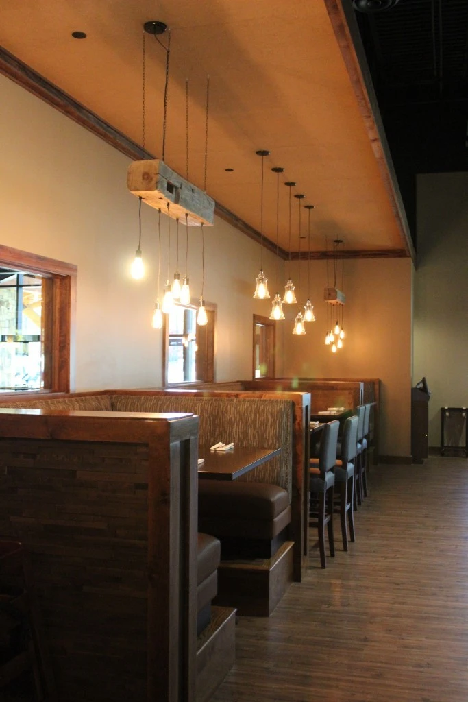 A wooden floor in a restaurant.