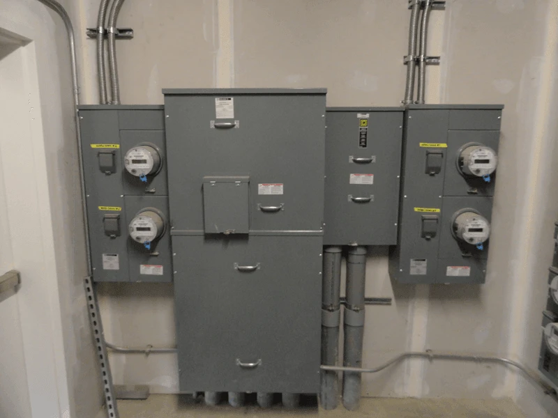 An electrical panel in a room.
