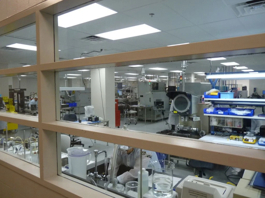 A glass window in a lab.