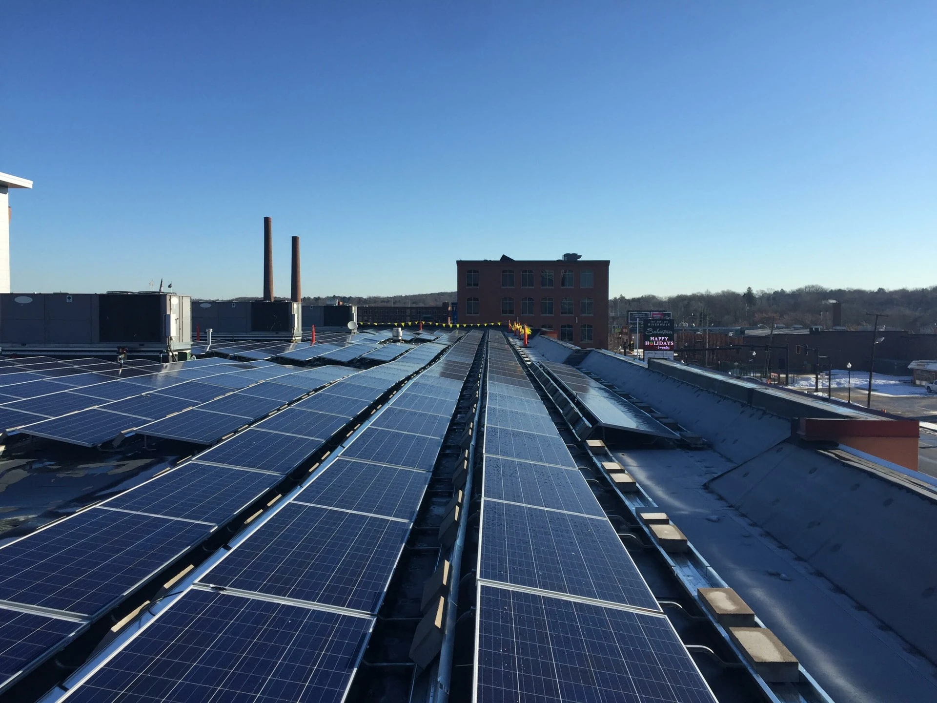 Solar panels on the roof of a building.