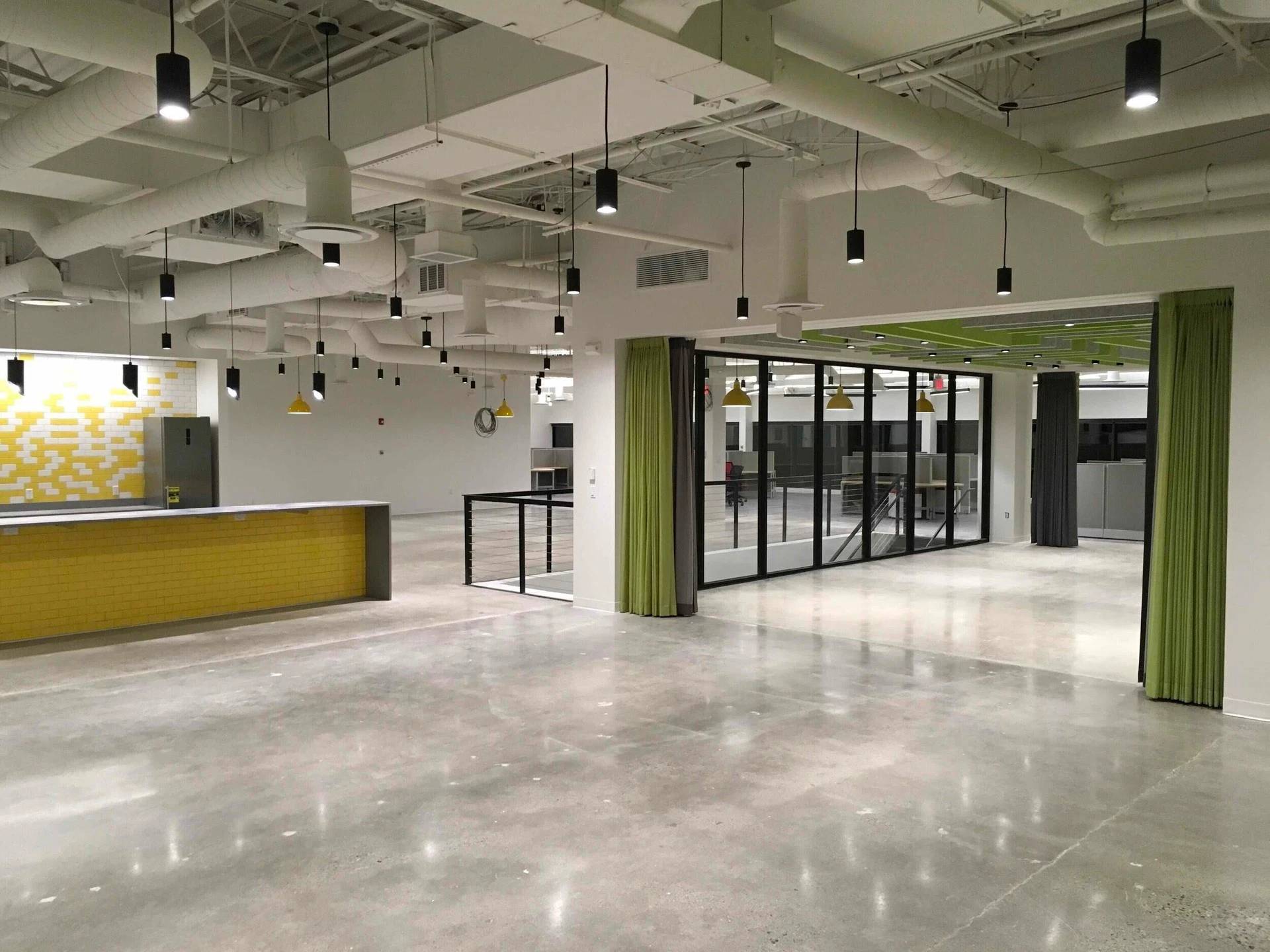 A modern office with a large reception area.